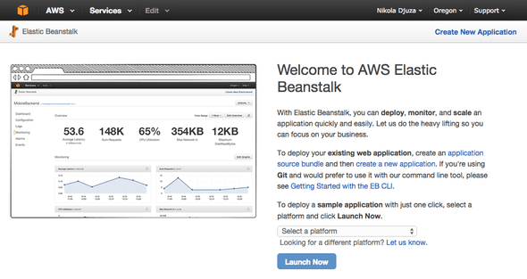 Elastic Beanstalk console home